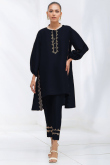 Black Taffeta Silk Embroidered Trouser Suit