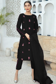 Stone Embroidered Silk Black Trouser Suit