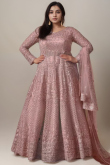 Dusty Pink Plus Size Net Embroidered Wedding Anarkali Suit