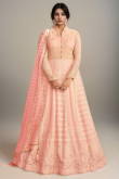 Georgette Anarkali Suit with Zari Work in Plus Size Salmon Peach