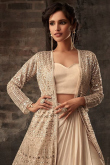 Plain Beige Indo Western Jacket Style Dhoti With Top 