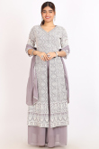 Light Mauve Georgette Embroidered Front Slit Suit 