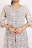 Light Mauve Georgette Embroidered Front Slit Suit 