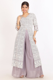 Light Mauve Georgette Embroidered Front Slit Suit 