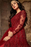 Net Anarkali Suit In Ruby Red Color