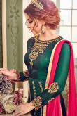 Wedding Anarkali Gown In Castleton Green Color With Resham Embroidered