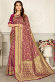 Magenta Banarasi Silk Saree With Silk Blouse
