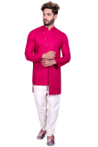 Magenta Khadi Silk Asymmetric Kurta With Churidar