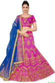 Magenta Pink Art Silk Embroidered Paneled Style Lehenga choli 