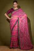 Georgette Saree with Lace Embroidery in Magenta Pink for Party 