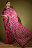 Georgette Saree with Lace Embroidery in Magenta Pink for Party 