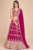 Magenta Pink Georgette Zari Embroidered Panelled Style Lehenga