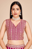Magenta Pink Georgette Zari Embroidered Panelled Style Lehenga