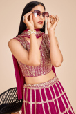 Magenta Pink Georgette Zari Embroidered Panelled Style Lehenga