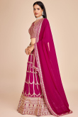 Magenta Pink Georgette Zari Embroidered Panelled Style Lehenga