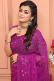 Magenta Pink Net Embroidered Saree