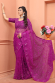 Magenta Pink Net Embroidered Saree