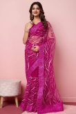 Magenta Pink Net Sequins Embroidered Light Weight Saree
