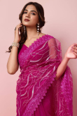Magenta Pink Net Sequins Embroidered Light Weight Saree