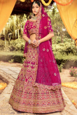 Magenta Pink Raw Silk Embroidered Lehenga