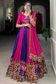 Magenta Pink Rayon Printed Panelled Style Chaniya Choli