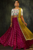 Magenta Pink Satin Embroidered Lehenga