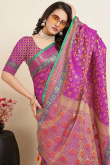 Magenta Pink Weaved Zari Silk Broad Border Saree For Sangeet 