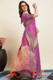 Magenta Pink Weaved Zari Silk Broad Border Saree For Sangeet 