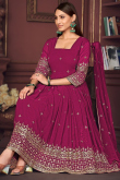 Magenta Pink Zari Embroidered Georgette Anarkali Suit for Wedding & Party
