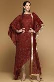 Maroon Crepe Wedding Trouser Suit With Mukaish Work