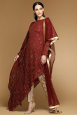 Maroon Crepe Wedding Trouser Suit With Mukaish Work