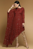 Maroon Crepe Wedding Trouser Suit With Mukaish Work