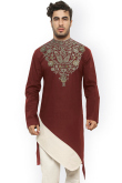 Cotton Maroon Sangeet Men Kurta with Stone embroidery