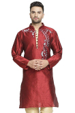 Thread Work Maroon Men Kurta in Dupion Silk for Party 