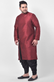 Maroon Dupion Silk Men's Kurta With Dhoti