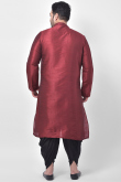 Maroon Dupion Silk Men's Kurta With Dhoti