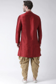 Maroon Front Slit Party Wear Men Kurta Pajama in Dupion Silk