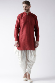 Maroon Dupion Silk Plain Men's Dhoti Kurta 