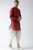 Maroon Dupion Silk Plain Men's Dhoti Kurta 