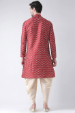 Maroon Dupion Silk Printed Men Dhoti Kurta