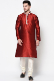 Maroon Dupion Silk Straight Cut Men Kurta Churidar