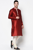 Maroon Dupion Silk Straight Cut Men Kurta Churidar