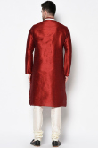 Maroon Dupion Silk Straight Cut Men Kurta Churidar