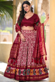 Maroon Foil Printed Tussar Silk Flared Style Chaniya Choli