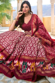 Maroon Foil Printed Tussar Silk Flared Style Chaniya Choli