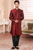 Maroon Jacquard Silk Men's Sherwani
