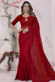 Maroon Light Weight Net Embroidered Saree 
