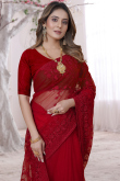 Maroon Light Weight Net Embroidered Saree 