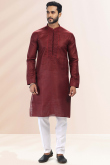 Maroon Linen Cotton Men's Kurta Churidar 