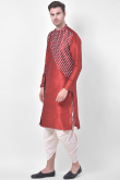Maroon Printed Dhoti Kurta For Men